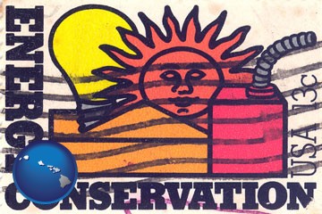 an energy conservation postage stamp - with Hawaii icon