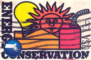 an energy conservation postage stamp - with Massachusetts icon