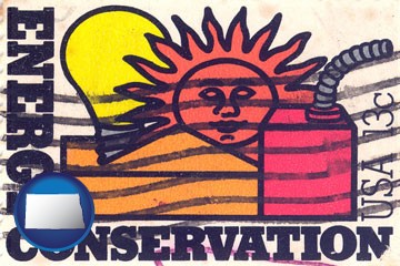 an energy conservation postage stamp - with North Dakota icon