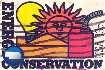 an energy conservation postage stamp - with Nebraska icon