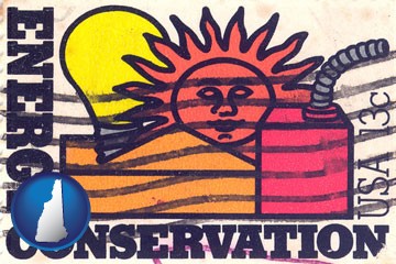 an energy conservation postage stamp - with New Hampshire icon