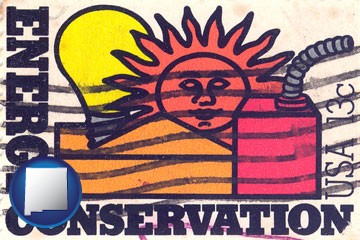 an energy conservation postage stamp - with New Mexico icon