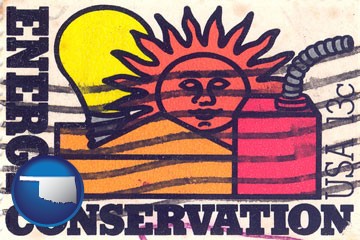 an energy conservation postage stamp - with Oklahoma icon