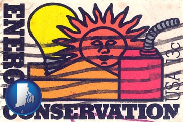 an energy conservation postage stamp - with Rhode Island icon