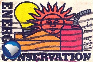 an energy conservation postage stamp - with South Carolina icon